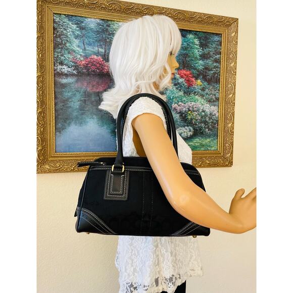 Coach Hampton black canvas leather shoulder bag Carryall 10532 - Picture 3 of 10